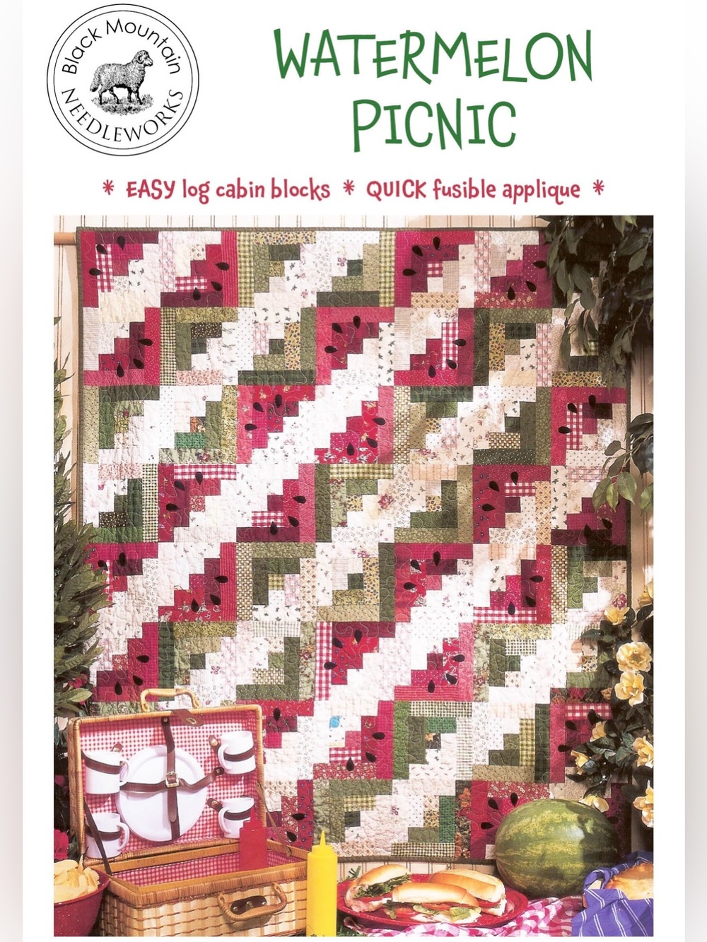 Watermelon Picnic Log Cabin Handmade Quilt - Picture 9 of 13